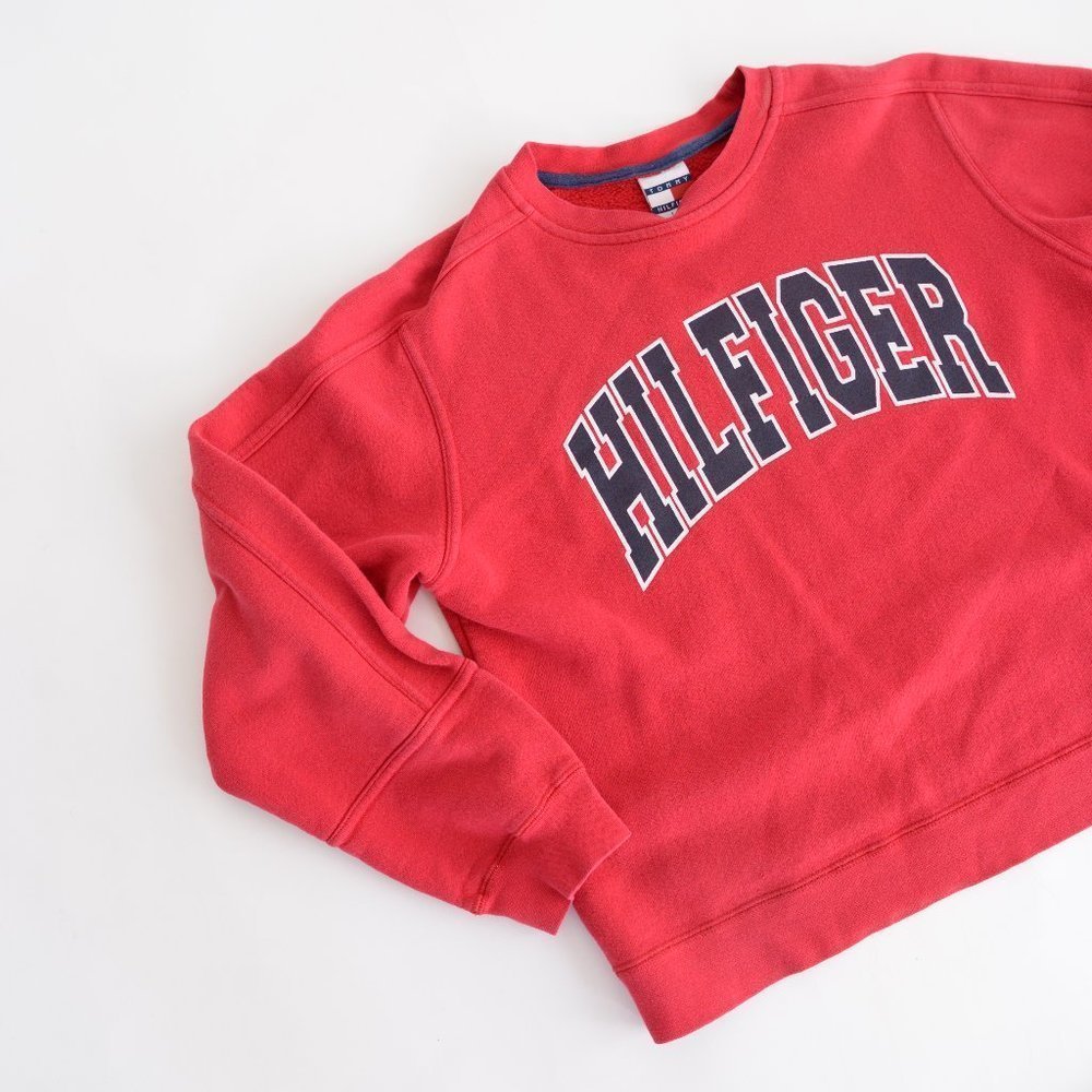 Vintage  90's Y2K Tommy Hilfiger Red Crewneck Sweater Size Large - Picture 8 of 13